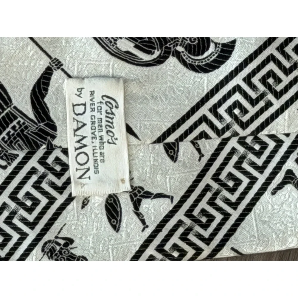 Vintage 70s Damon Silk Greek Roman Mythology Warrior Tie Cosmos River Grove Wide